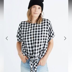 Madewell Button Back Tie Tee in Buffalo Check Size Medium